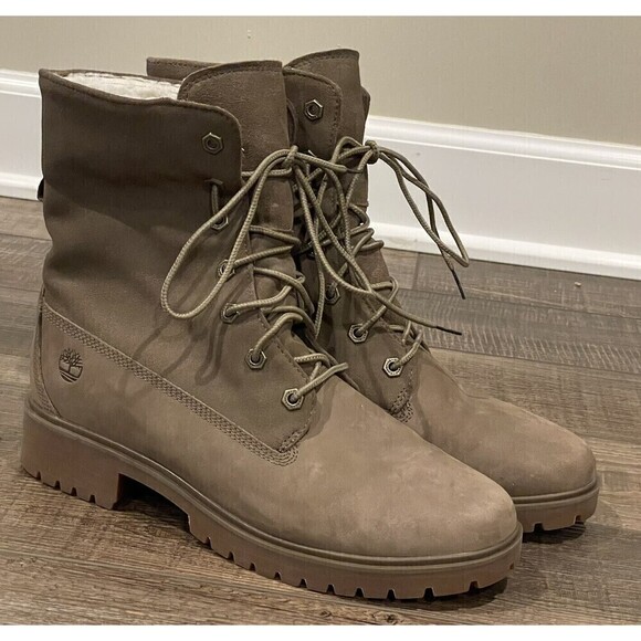Timberland Jayne Waterproof Teddy Fleece Fold Down Nubuck Boots Women Sz 9.5 EUC - Picture 1 of 13